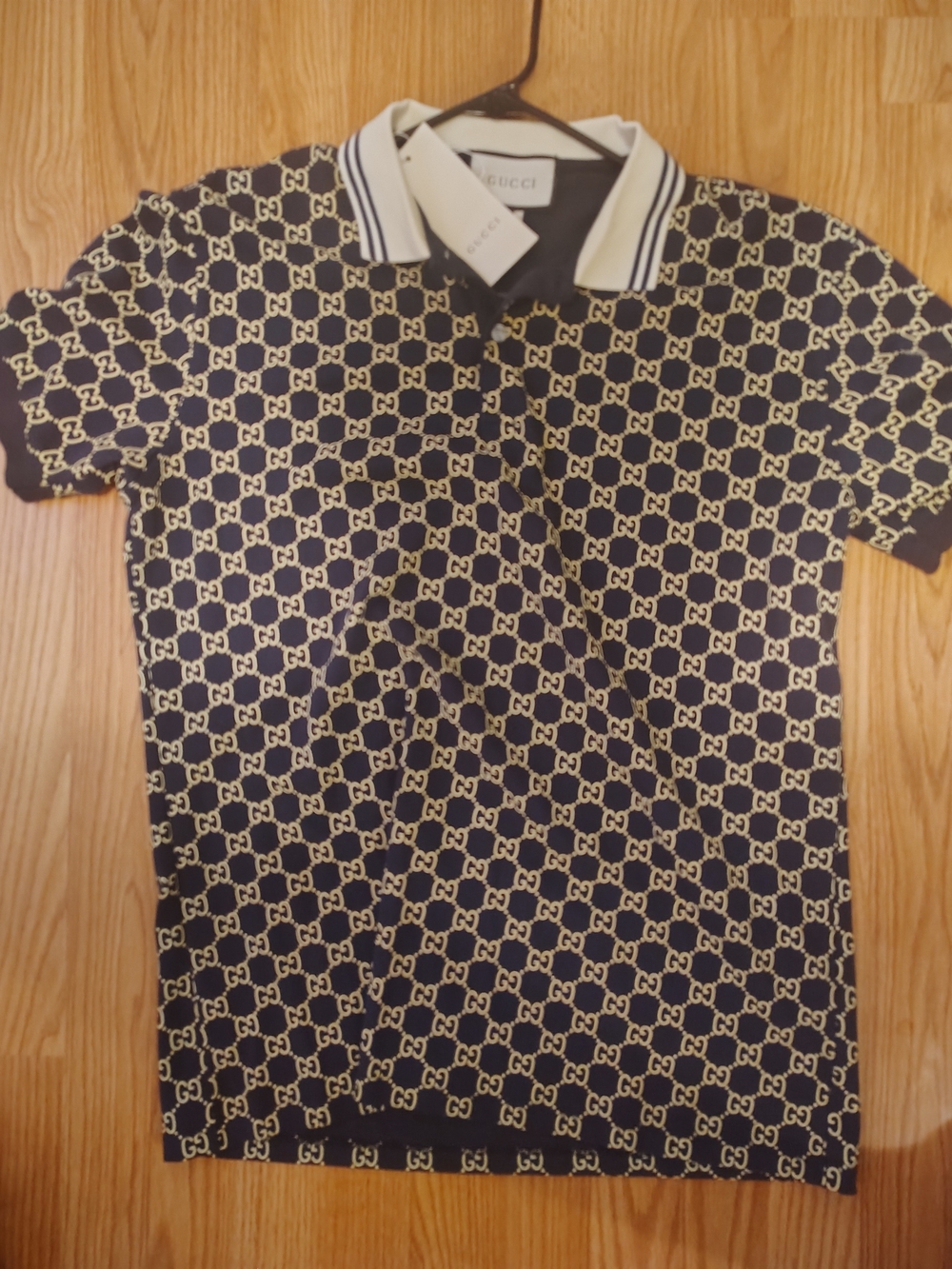 Gucci Navy Polo with Beige GG Monogram